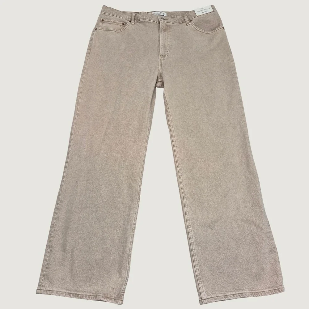 NWT 33 16R Abercrombie The 90s Relaxed High Rise Jeans Tan Khaki Denim Plus